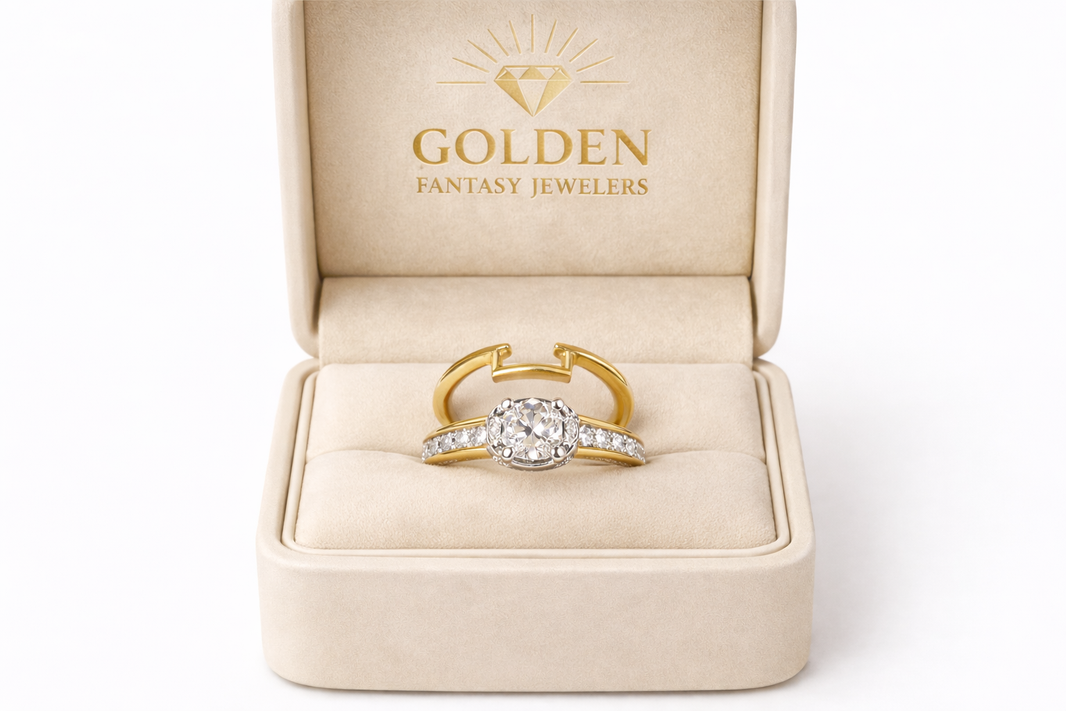 14K Two-Tone Gold Women's Ring set Princess, Cushion 1.00 ct Natural Diamond