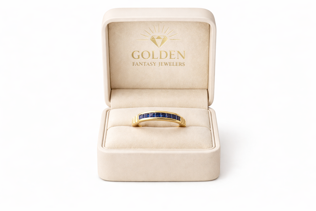 14K Yellow Gold Ring Princess Cut Sapphire 0.4 ct