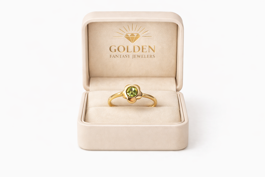 14K Yellow Gold Women's Ring Round Peridot 0.22 ct