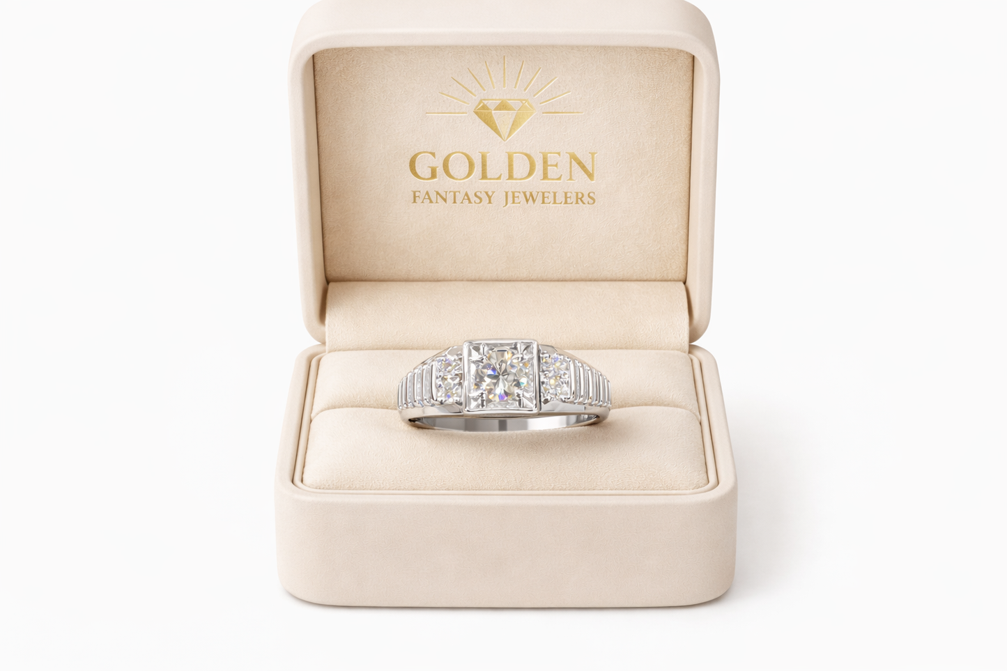 14K White Gold Men's Ring 0.75 ct Natural Diamond