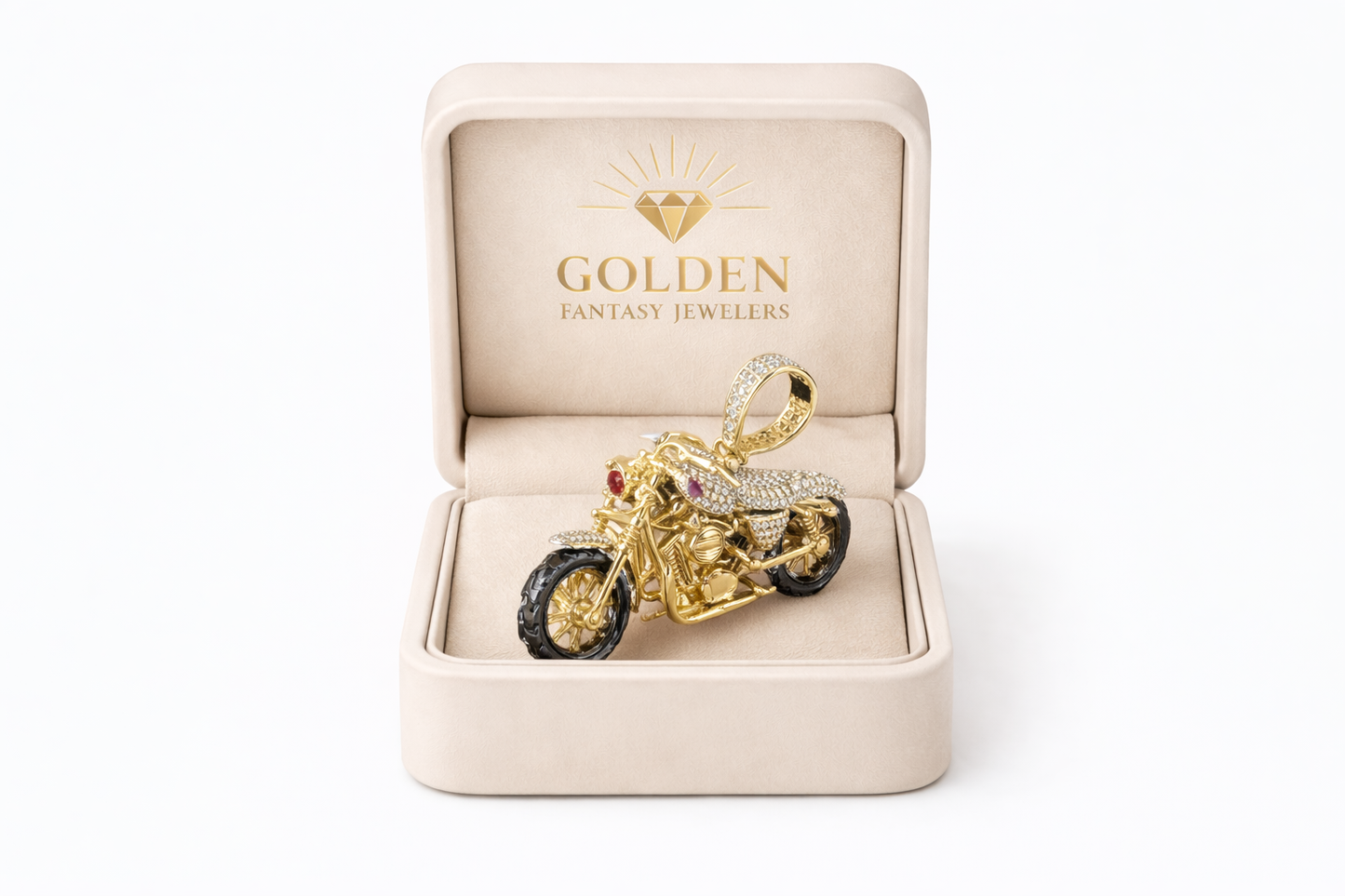 10K Yellow Gold “Motorcycle”Charm 2.00 ct Natural Diamond