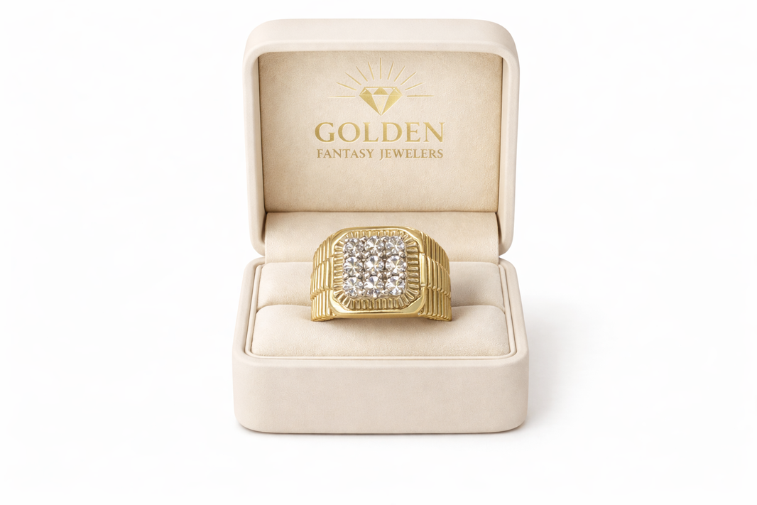 10K Yellow Gold Presidential Style Men's Ring 0.98 ct Natural Diamond