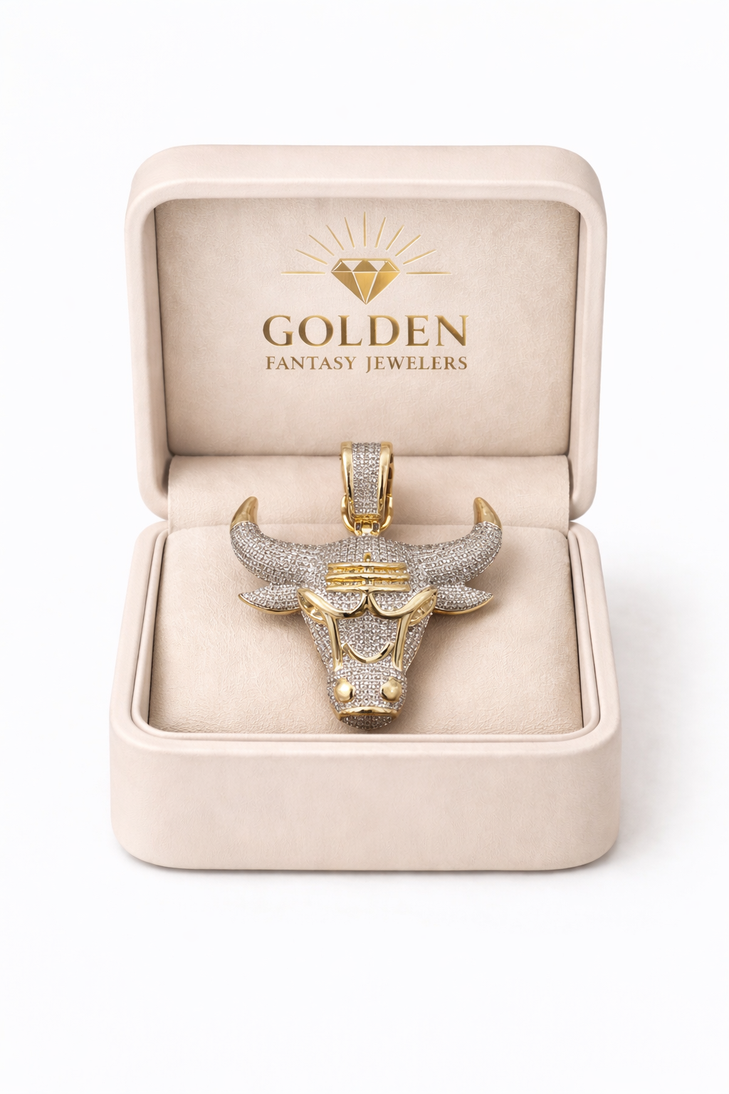 10K Yellow Gold Bull Head Charm 1.24 ct Natural Diamond