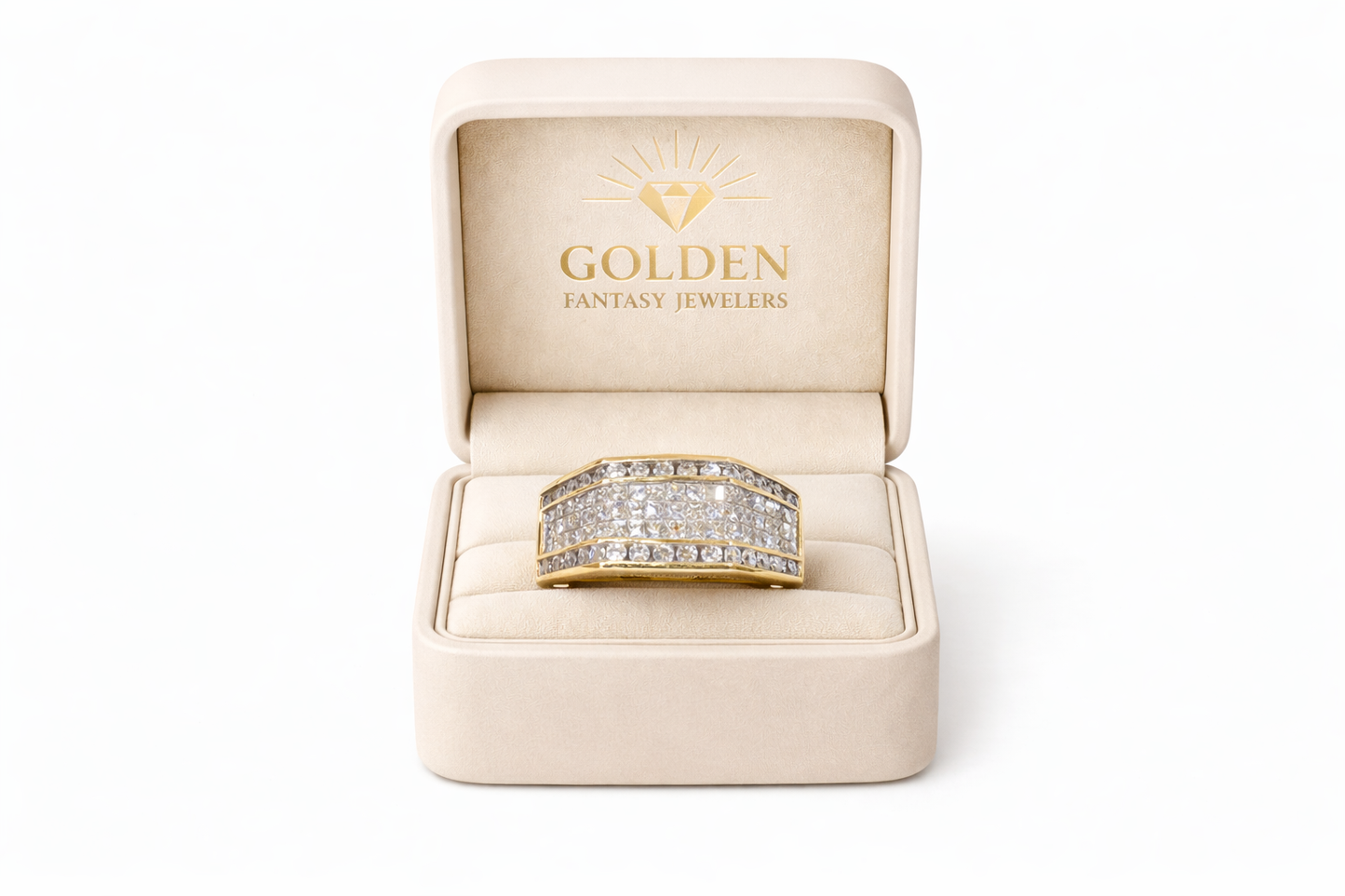 14K Yellow Gold Men's Ring 2.75 ct Cushion Natural Diamond