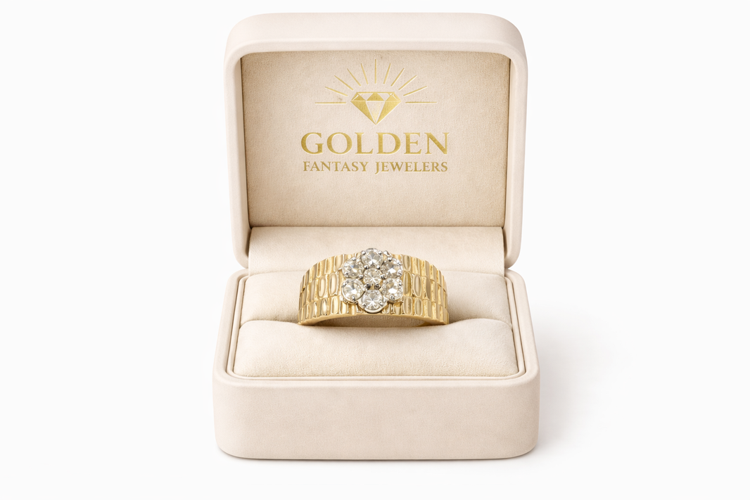 10K Yellow Gold Men's Presidential Style Ring 0.45 ct Natural Diamond