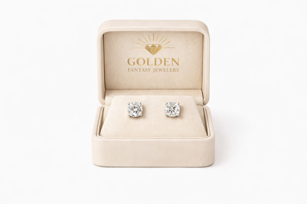 14K White Gold Round Cut Earrings 2.00 ct Lab Grown Diamond