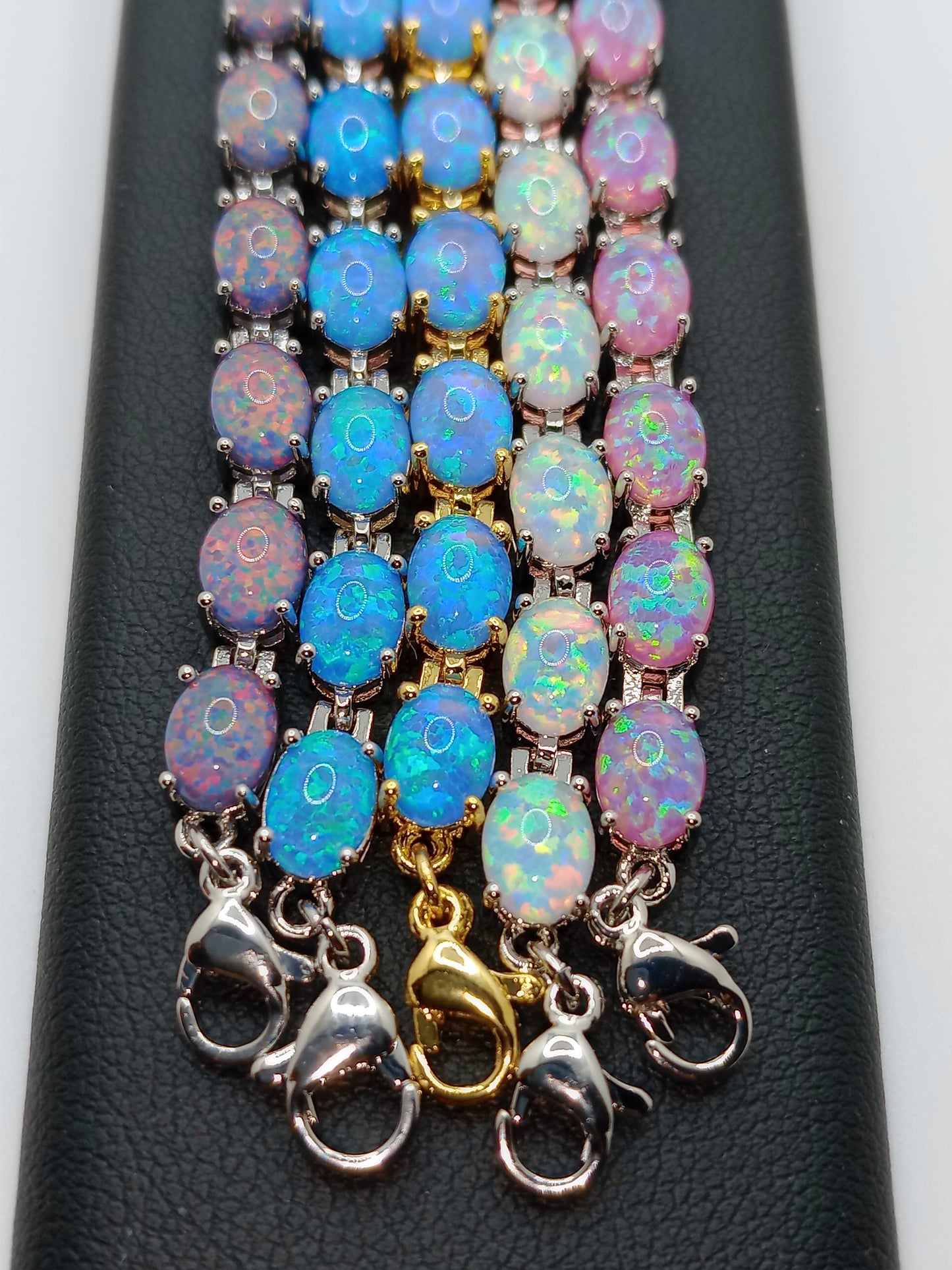 Solid 925 Black Opal Tennis Bracelet, Oval Black Opals, Trending!