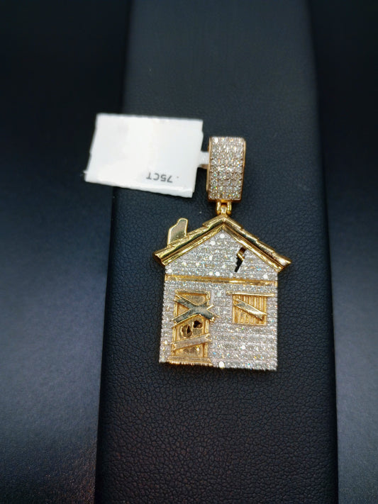 10kt Gold Traphouse Pendant - Natural Diamonds - Diamond House Charm - Unisex