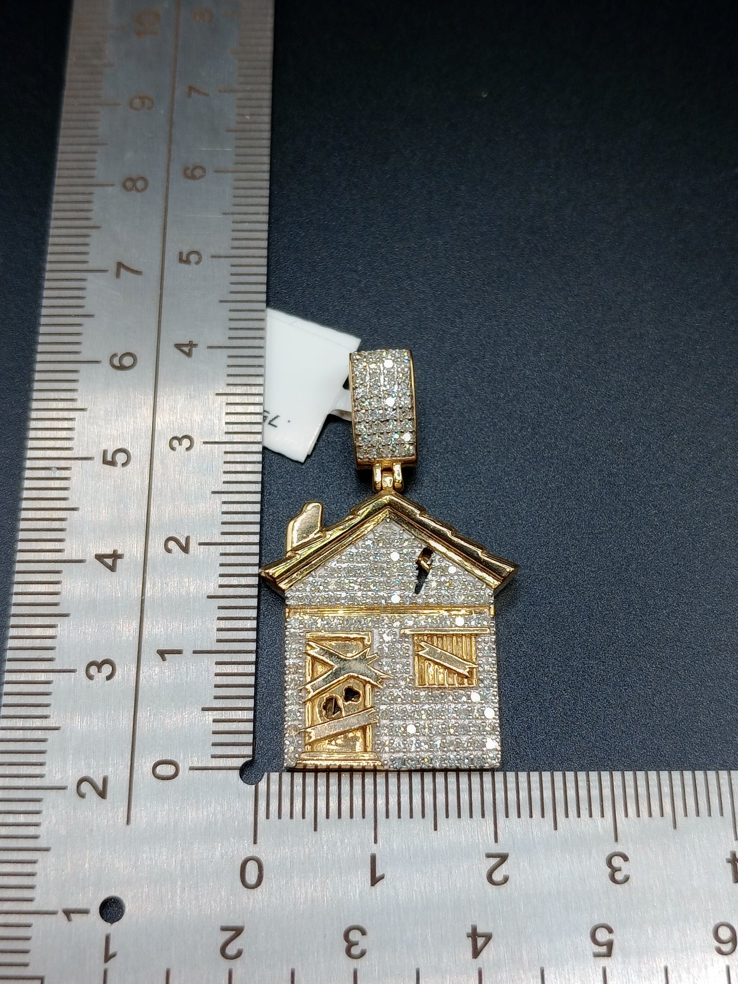 10kt Gold Traphouse Pendant - Natural Diamonds - Diamond House Charm - Unisex