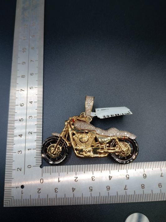 Bike Pendant - Natural Diamonds - 10kt Gold Motorcycle Charm - Unisex