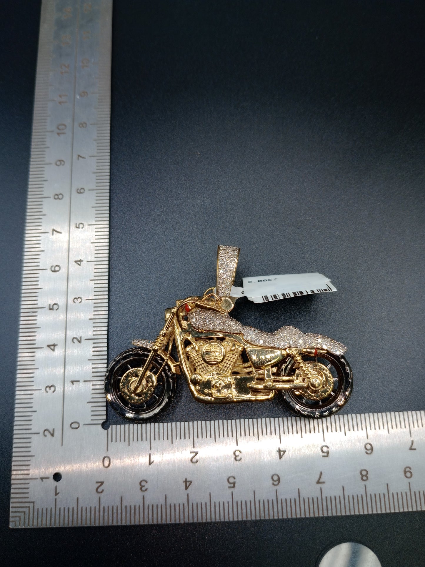 Bike Pendant - Natural Diamonds - 10kt Gold Motorcycle Charm - Unisex