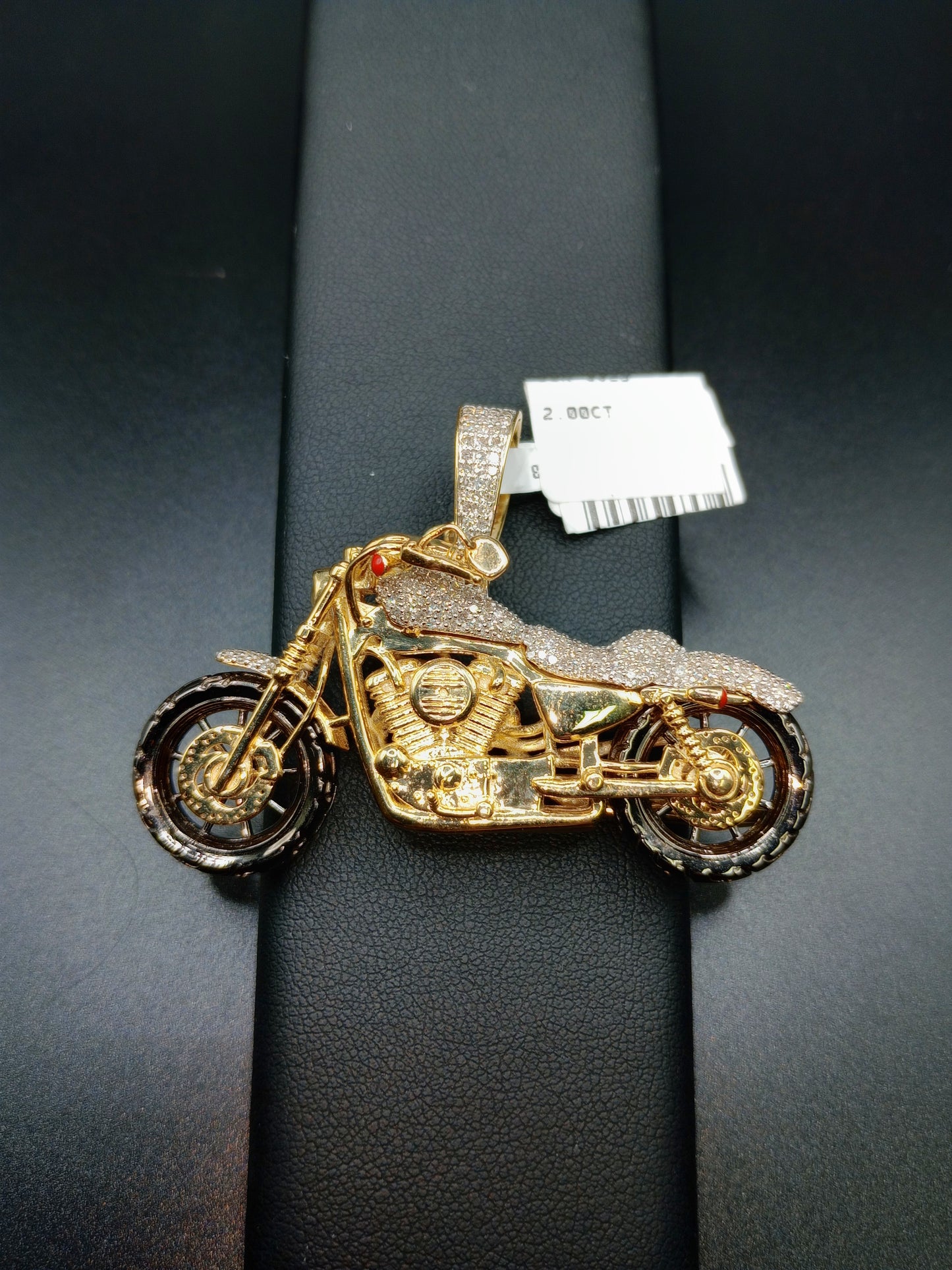 Bike Pendant - Natural Diamonds - 10kt Gold Motorcycle Charm - Unisex