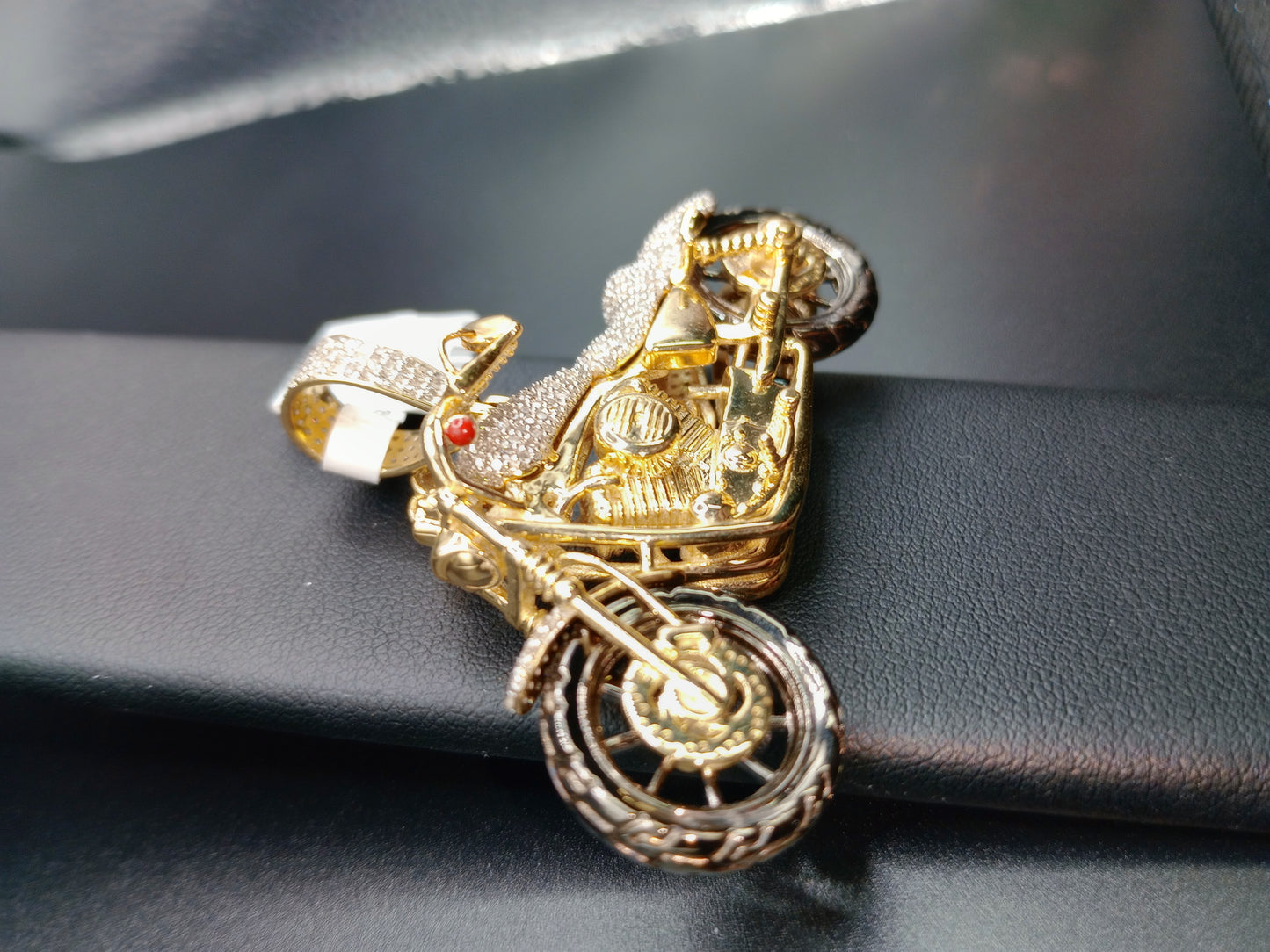 Bike Pendant - Natural Diamonds - 10kt Gold Motorcycle Charm - Unisex
