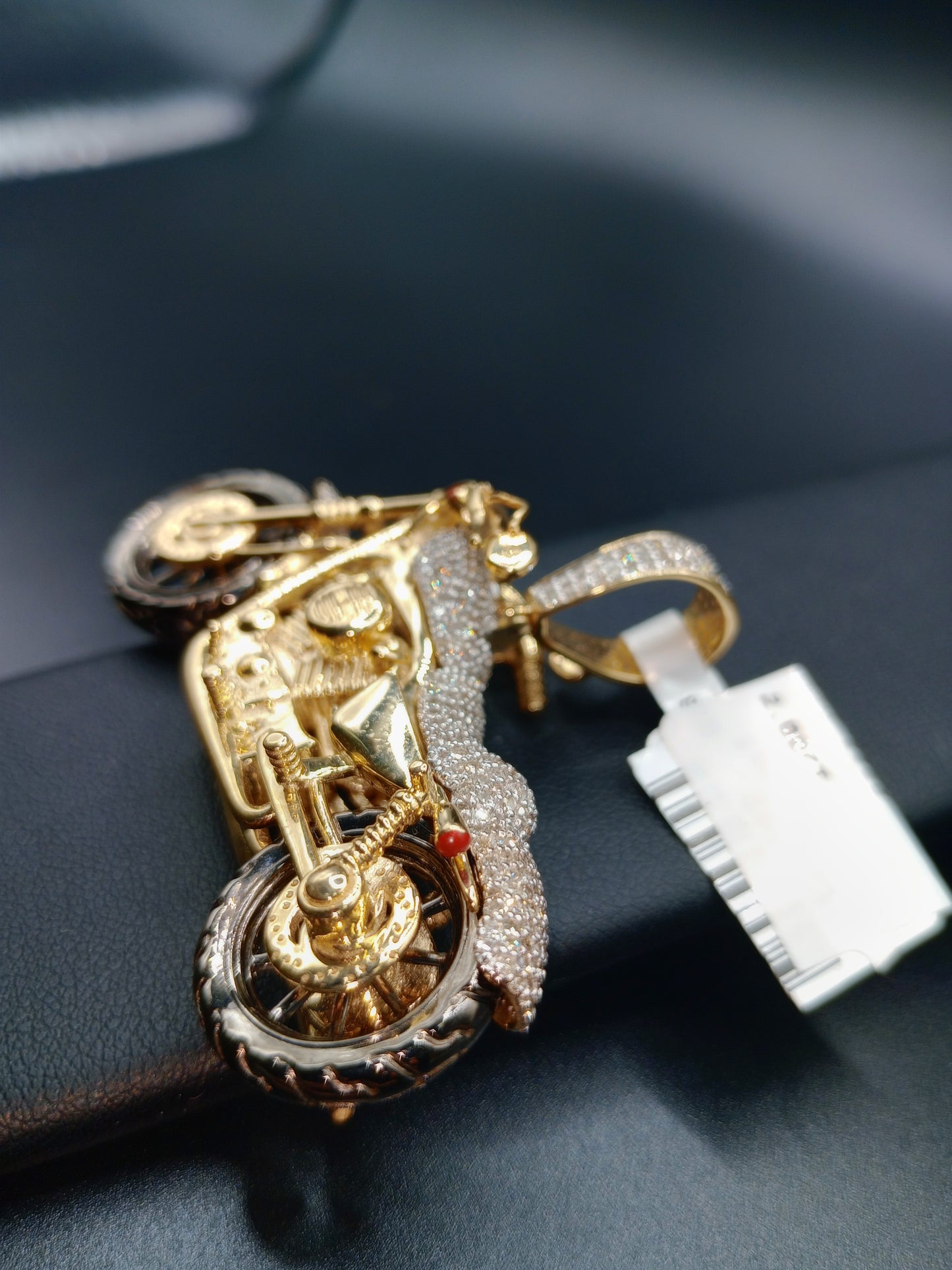 Bike Pendant - Natural Diamonds - 10kt Gold Motorcycle Charm - Unisex