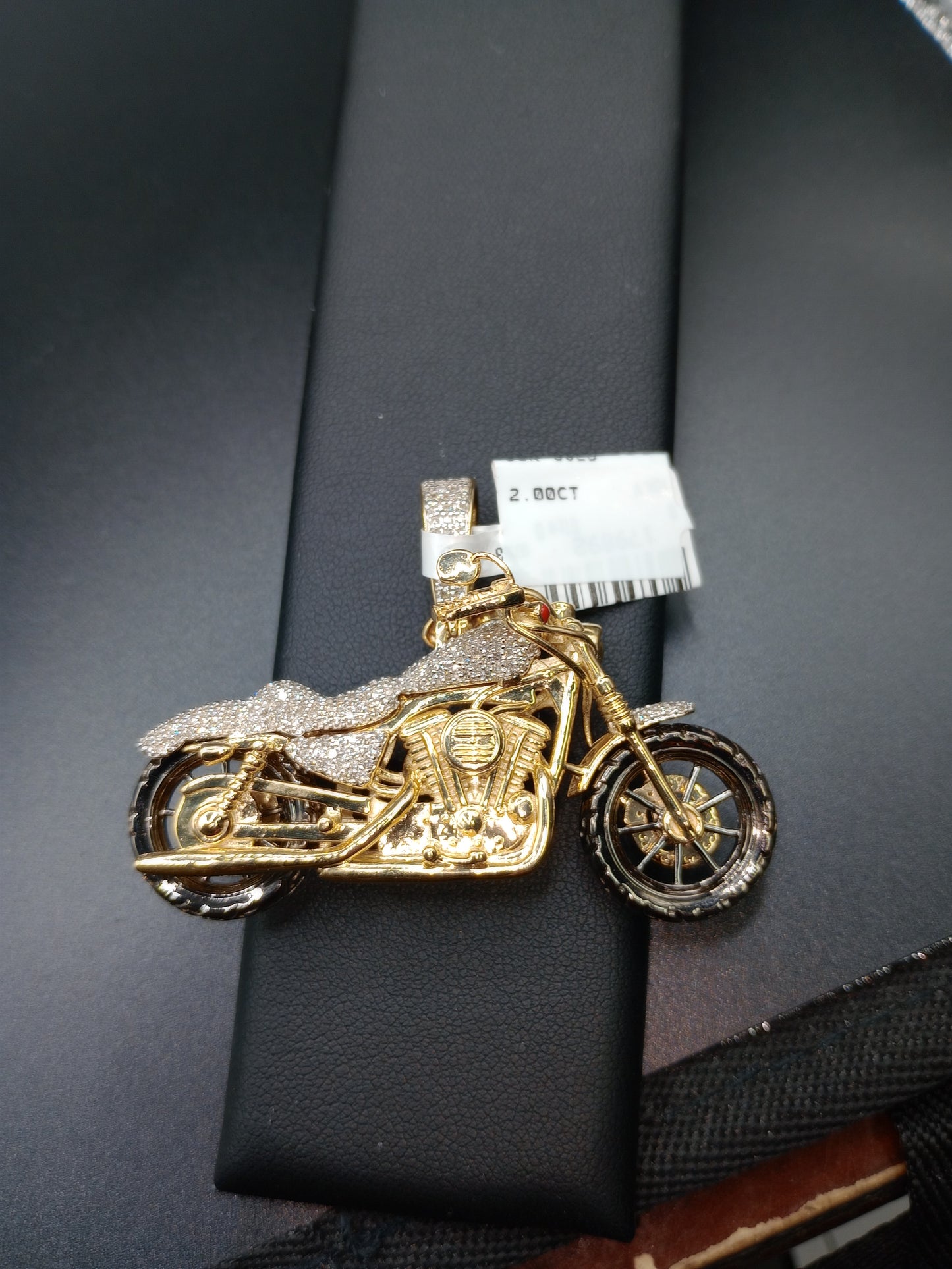Bike Pendant - Natural Diamonds - 10kt Gold Motorcycle Charm - Unisex