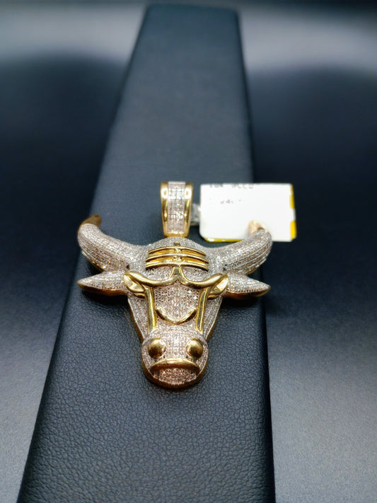 10kt Gold Bull Pendant - Natural Diamonds - Bull Charm - Unisex