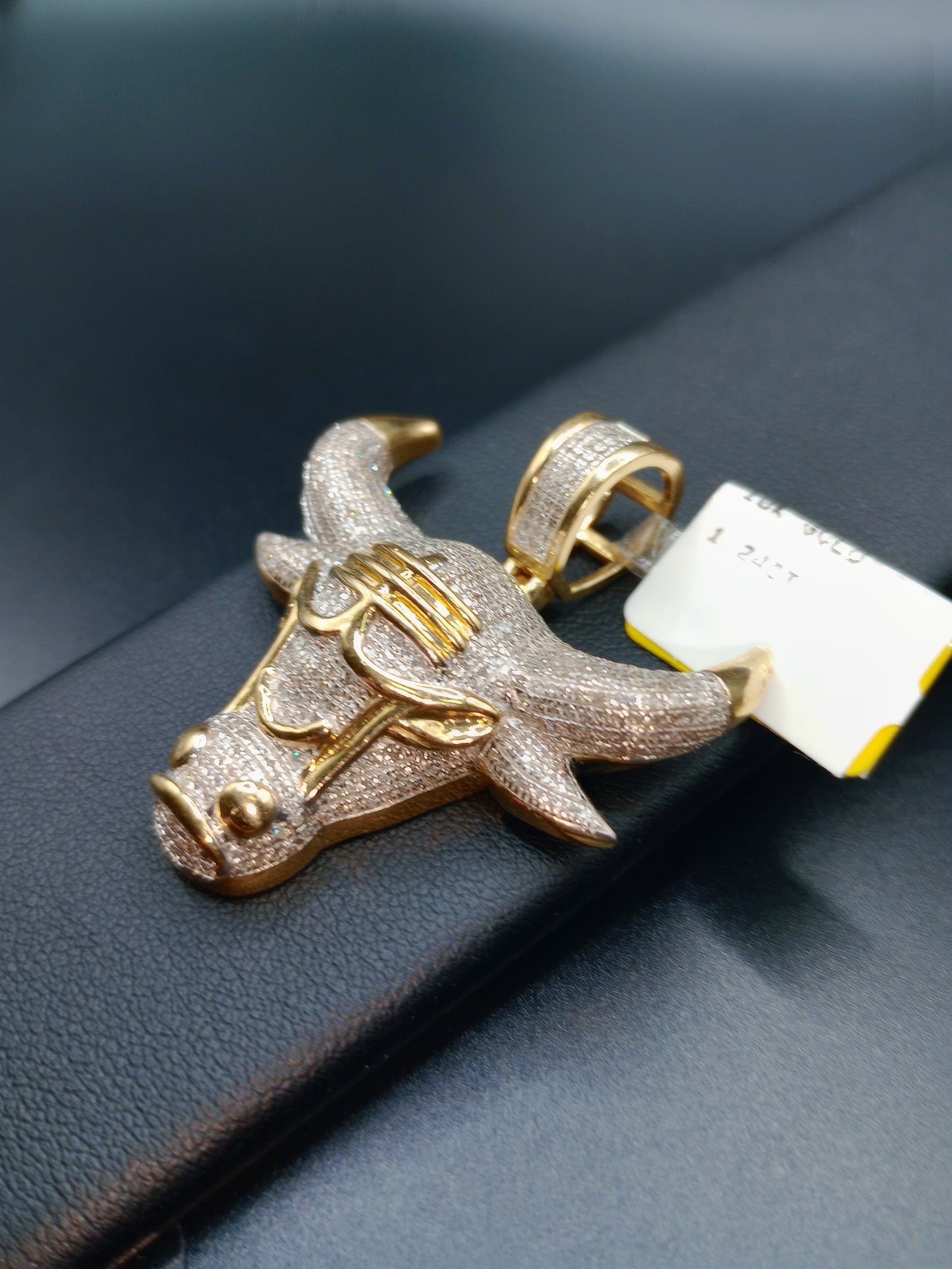 10kt Gold Bull Pendant - Natural Diamonds - Bull Charm - Unisex
