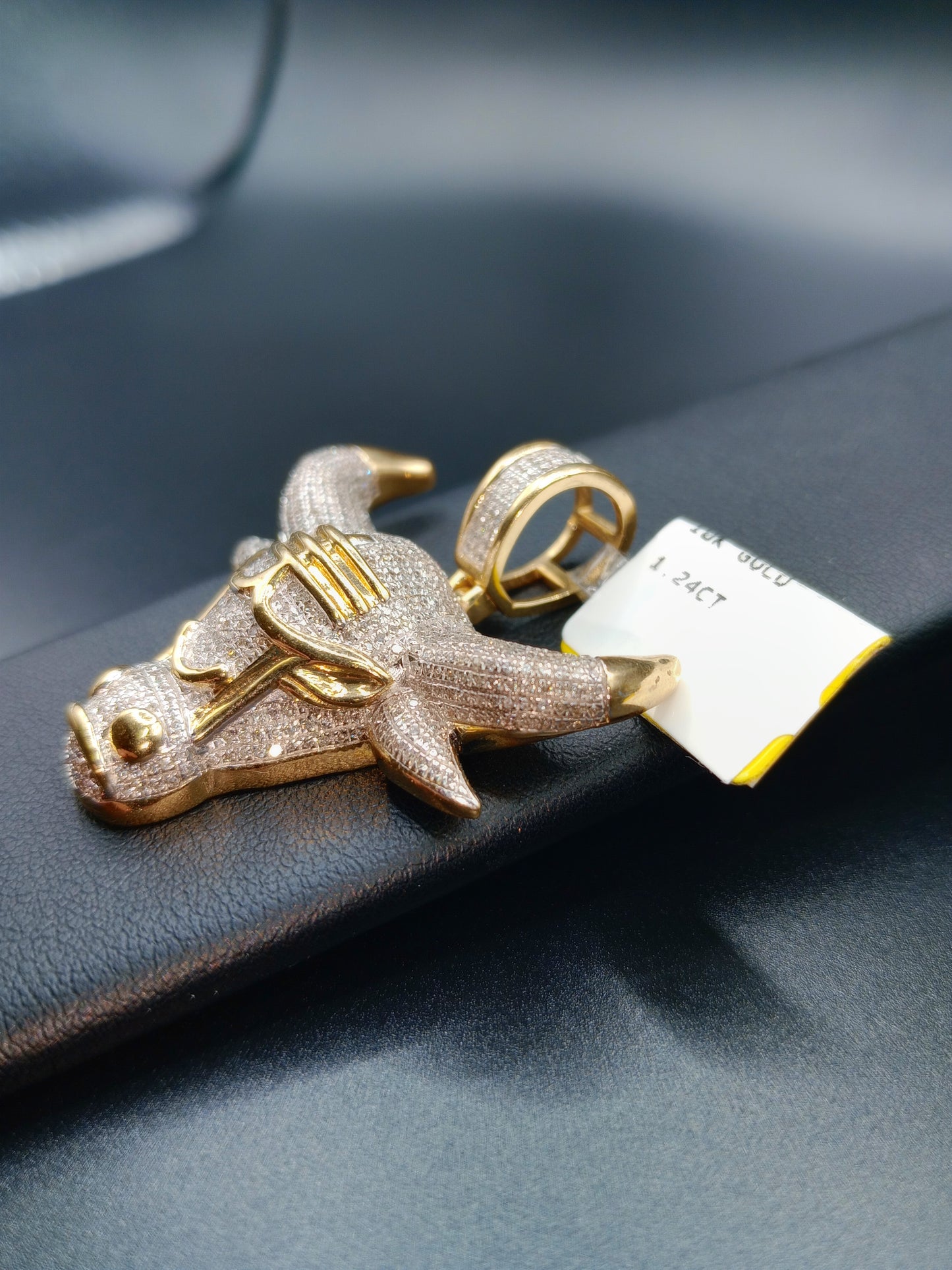 10kt Gold Bull Pendant - Natural Diamonds - Bull Charm - Unisex