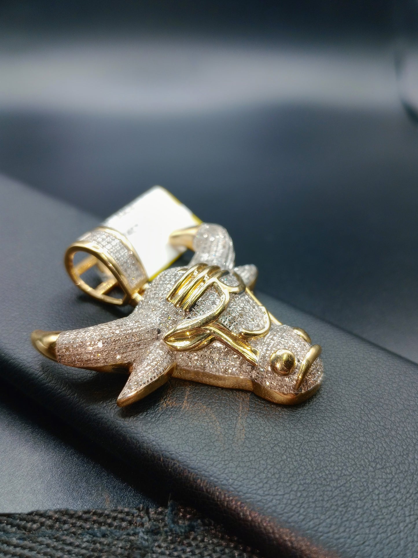 10kt Gold Bull Pendant - Natural Diamonds - Bull Charm - Unisex