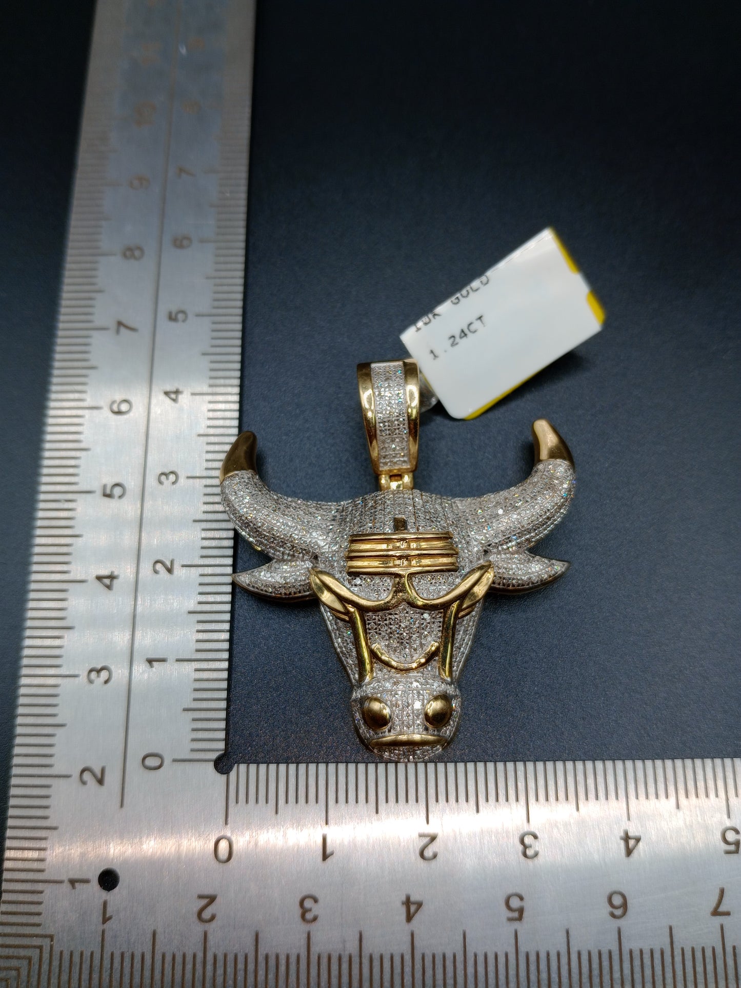 10kt Gold Bull Pendant - Natural Diamonds - Bull Charm - Unisex