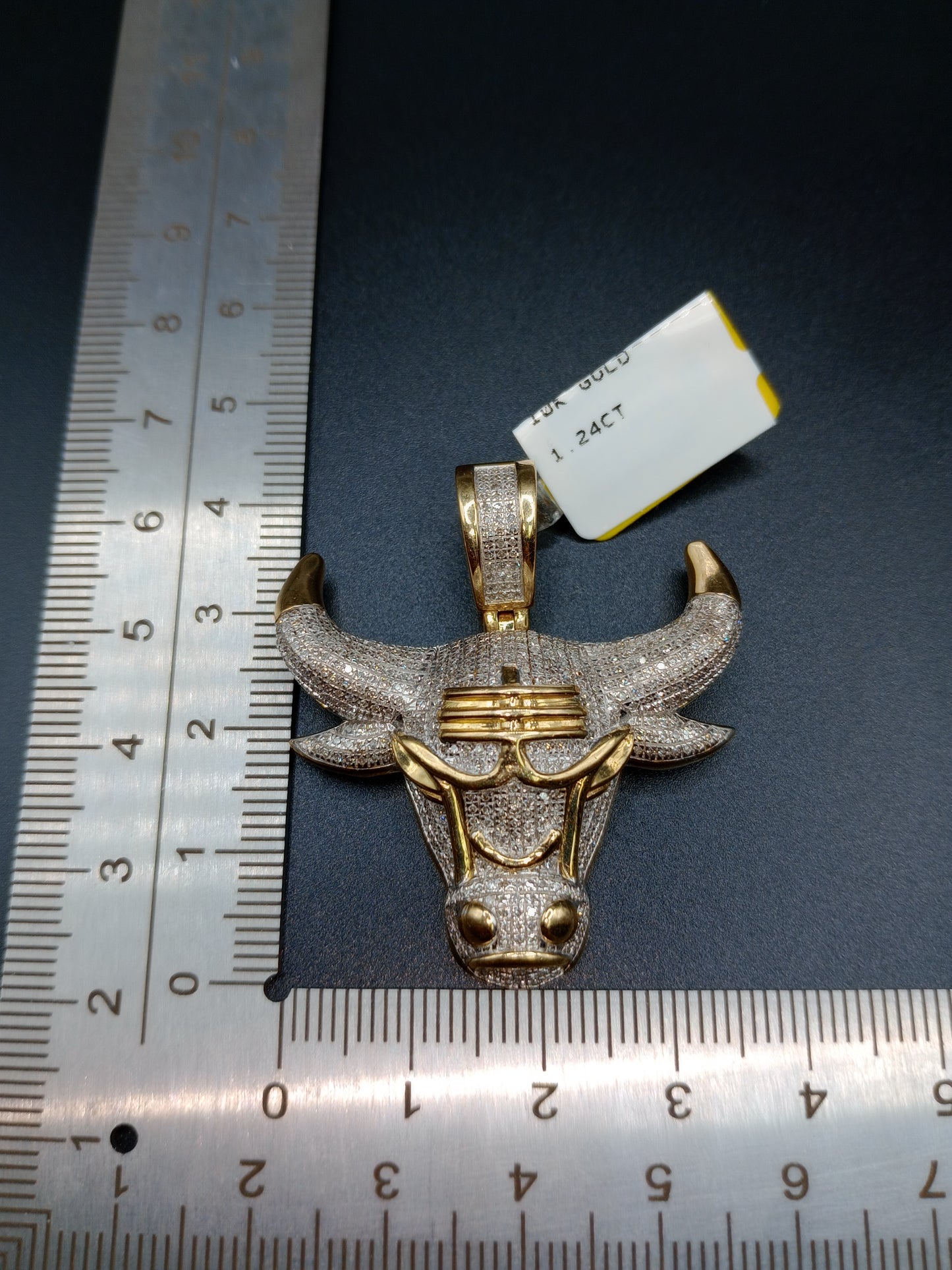 10kt Gold Bull Pendant - Natural Diamonds - Bull Charm - Unisex