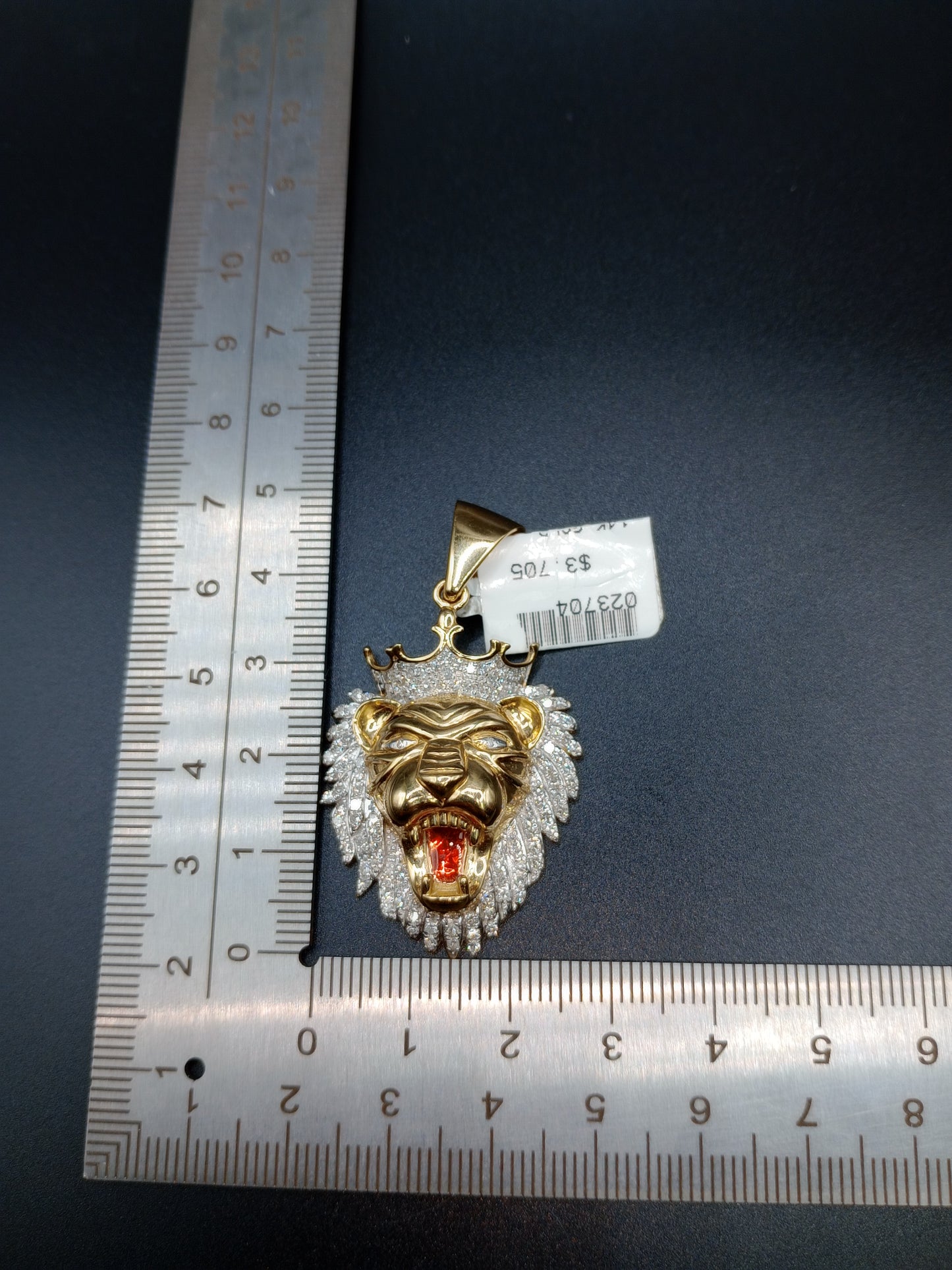 Diamond Lion Pendant - Natural Diamonds - Crowned Lion Charm - Unisex