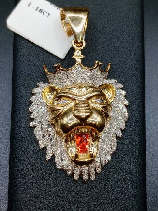 Diamond Lion Pendant - Natural Diamonds - Crowned Lion Charm - Unisex