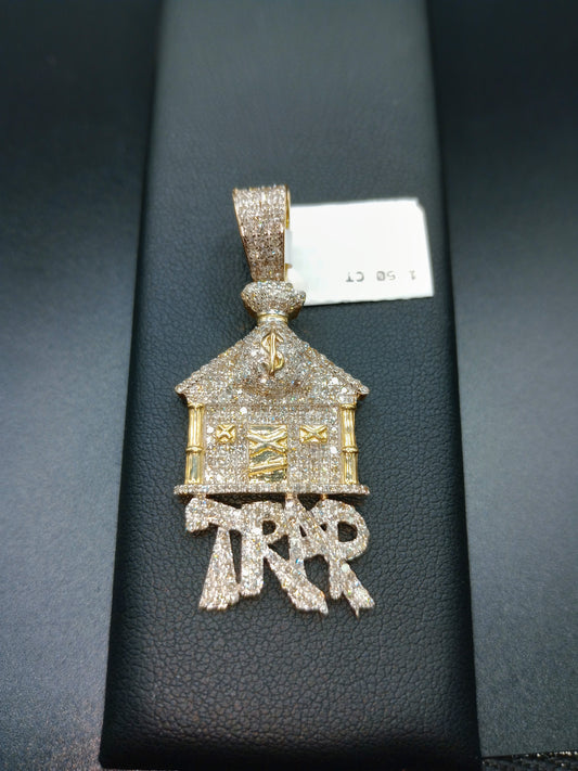 10kt Gold Traphouse Pendant - Natural Diamonds - Traphouse Charm - Unisex