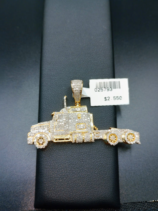 10kt Gold Truck Pendant - Natural Diamonds - Trucker Charm - Unisex
