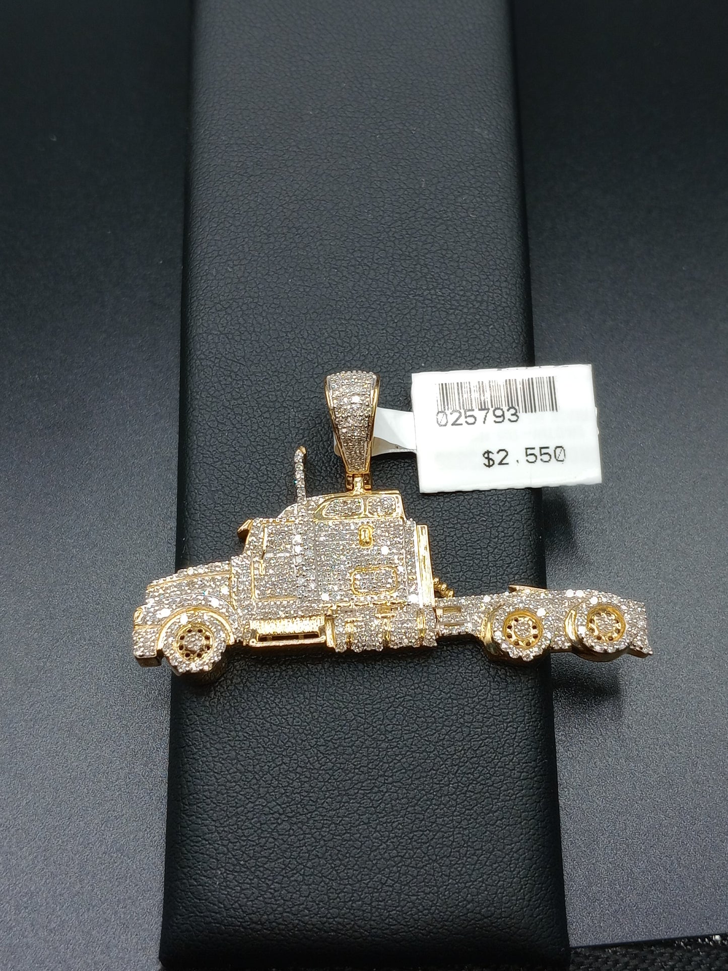 10kt Gold Truck Pendant - Natural Diamonds - Trucker Charm - Unisex