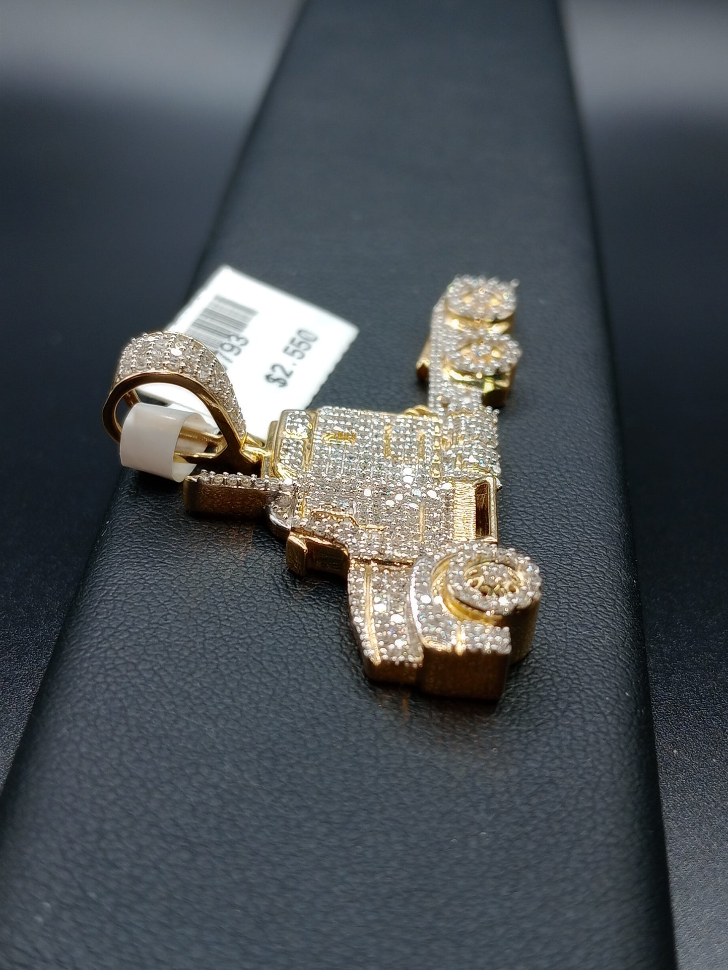 10kt Gold Truck Pendant - Natural Diamonds - Trucker Charm - Unisex