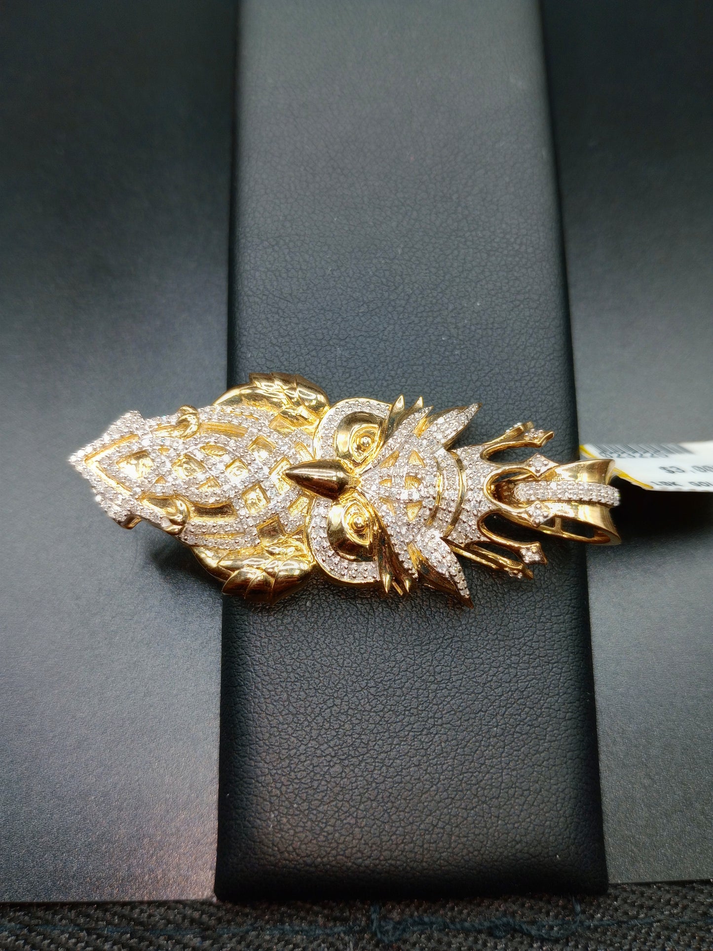 Gold OWL Pendant - All Natural Diamonds - Owl Charm - 10 Karat Gold Charm