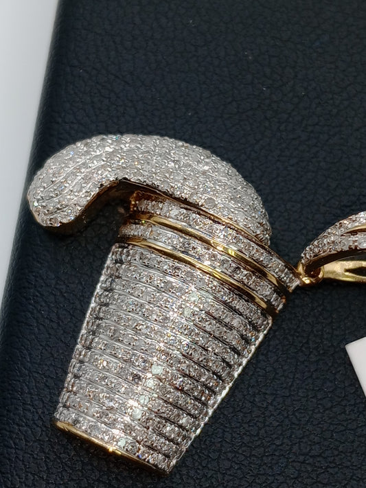 Gold Cup Pendant - All Natural Diamonds - Overflowing Cup Charm - 10 Karat Gold Charm