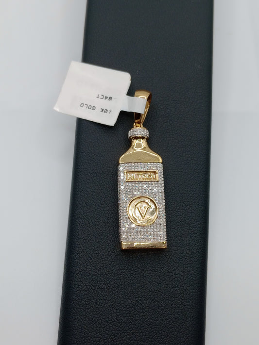 Diamond HI-Tech Bottle - 10kt Gold Pendant - Natural Diamonds - Medicine Bottle Charm