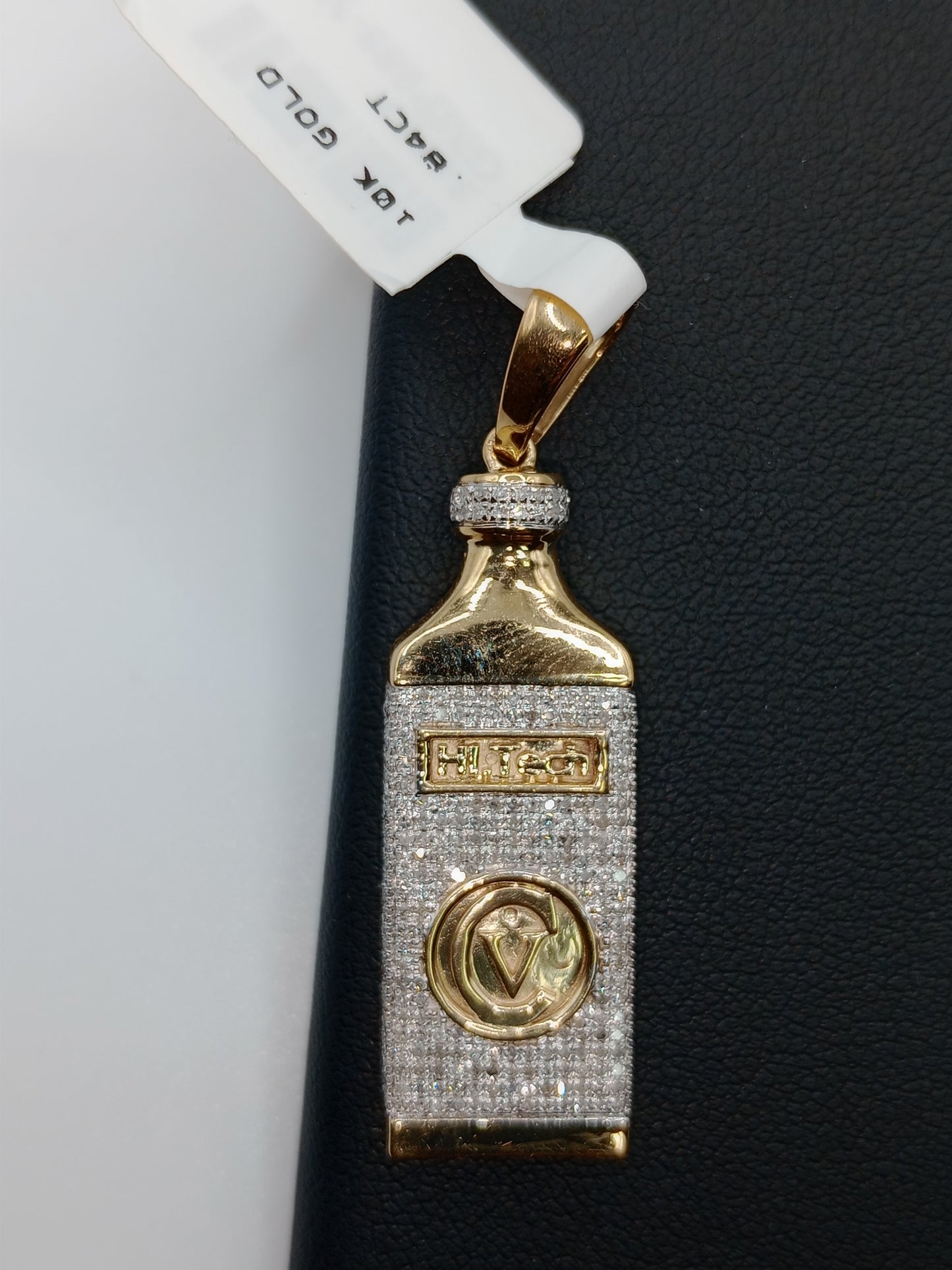Diamond HI-Tech Bottle - 10kt Gold Pendant - Natural Diamonds - Medicine Bottle Charm