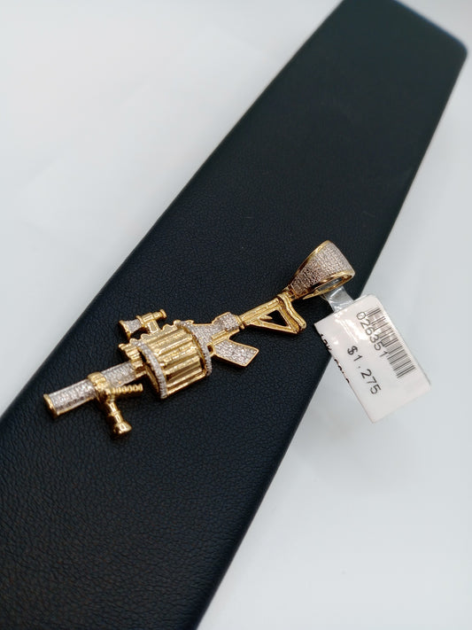 Gold Grenade Launcher Pendant - Natural Diamonds - RPG Charm - Unisex