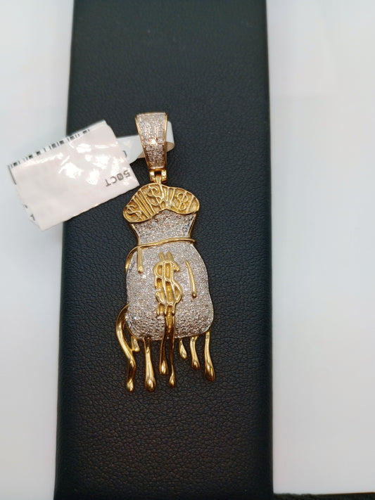 10kt Gold Moneybag Pendant - Natural Diamonds - Moneybag Drip Charm - Money Bag