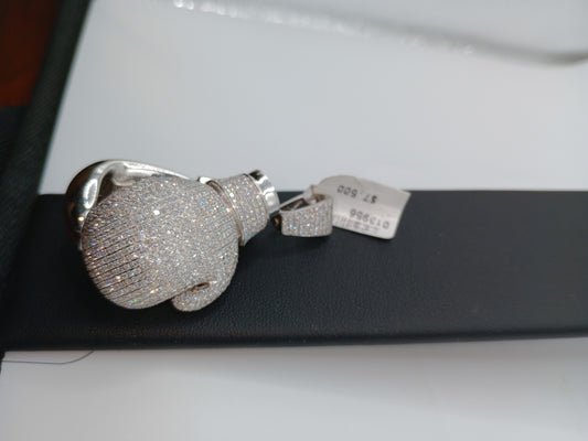 Boxing Glove Pendant - Natural Diamonds - 14kt White Gold Glove Charm - Unisex