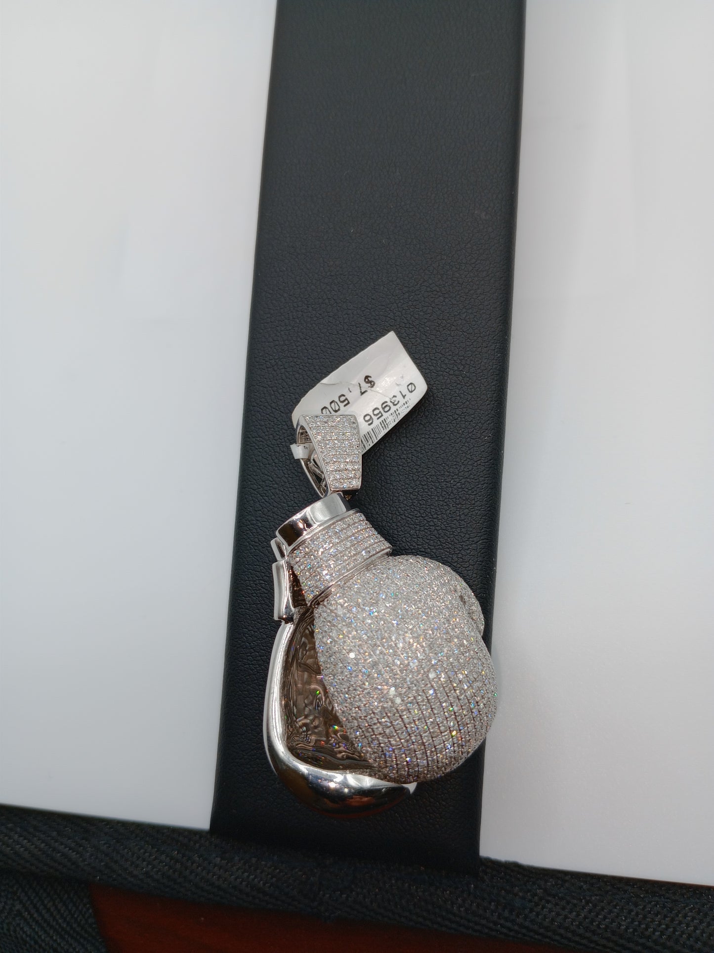 Boxing Glove Pendant - Natural Diamonds - 14kt White Gold Glove Charm - Unisex