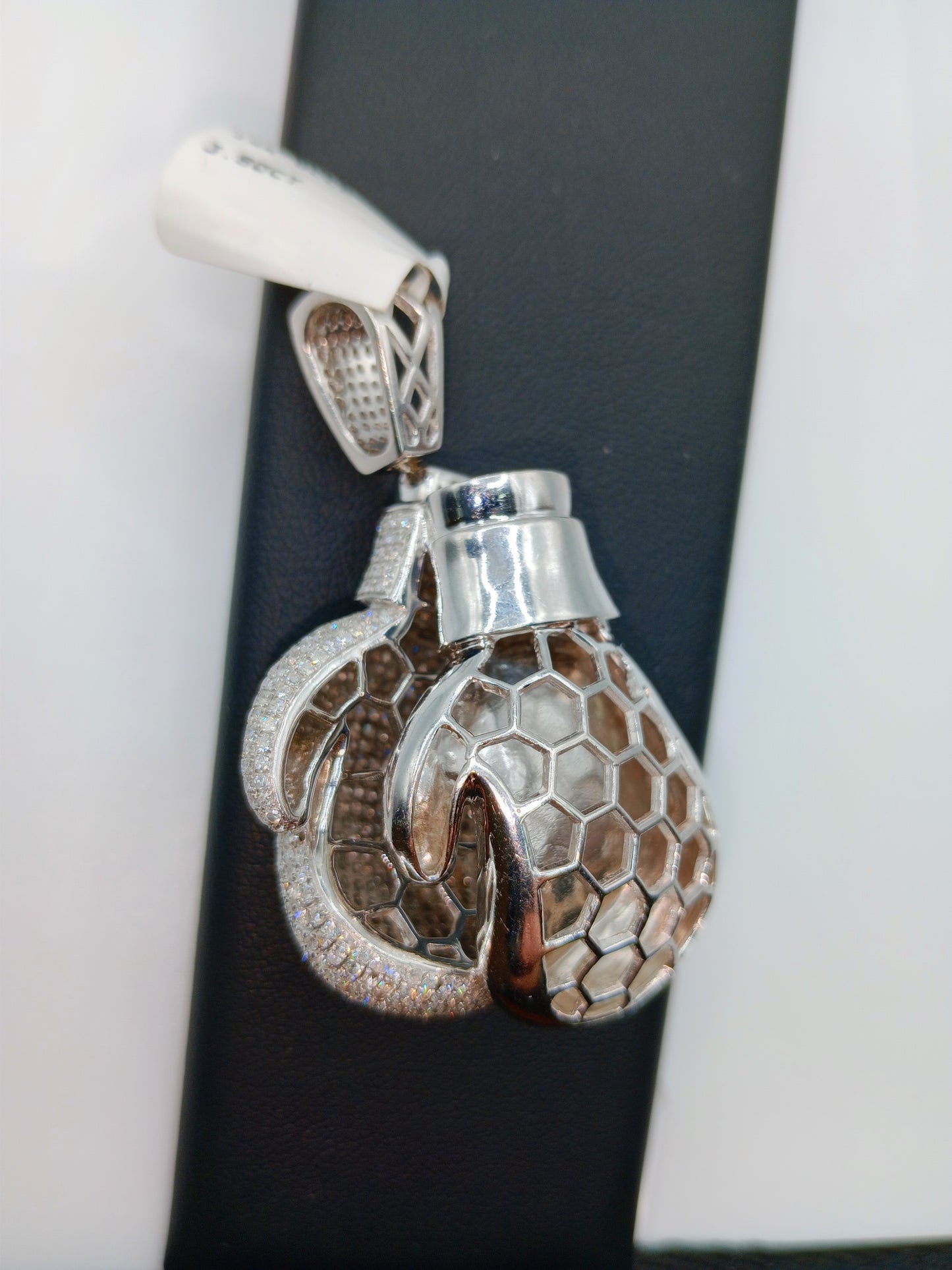Boxing Glove Pendant - Natural Diamonds - 14kt White Gold Glove Charm - Unisex