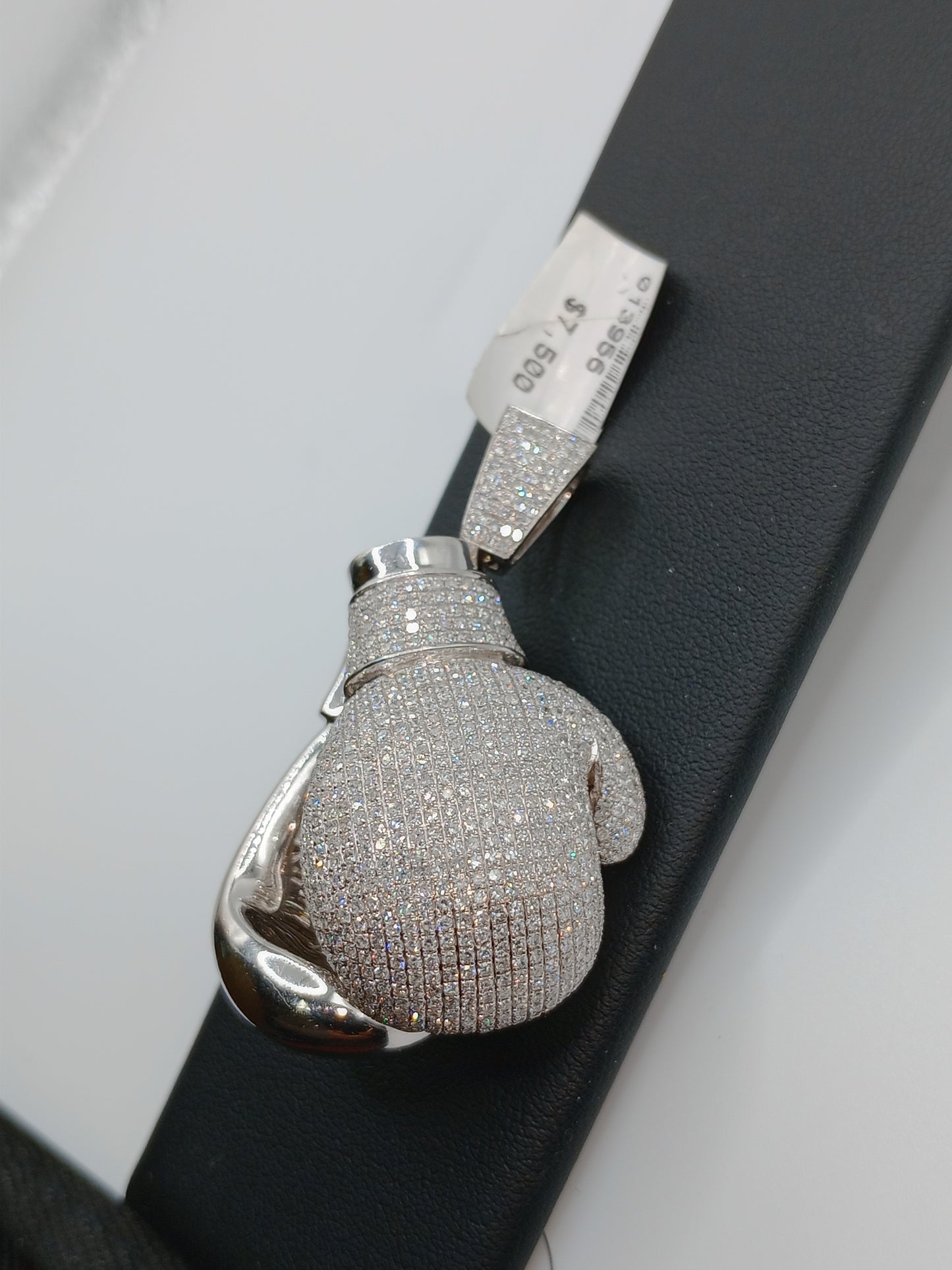 Boxing Glove Pendant - Natural Diamonds - 14kt White Gold Glove Charm - Unisex