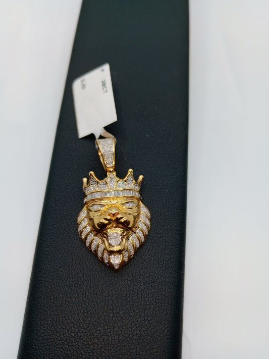 10kt Gold Lion Pendant - Natural Diamonds - Lion Charm - Gold and Diamond Lion