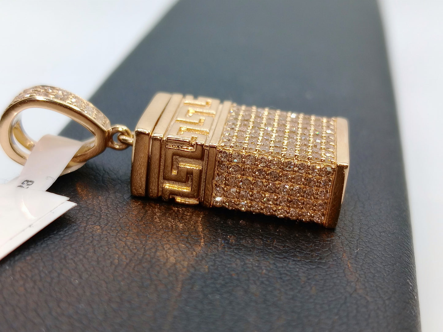 Greek Rectangle Urn Diamond Pendant - 10kt Gold Pendant - Natural Diamonds - Greek Urn Charm