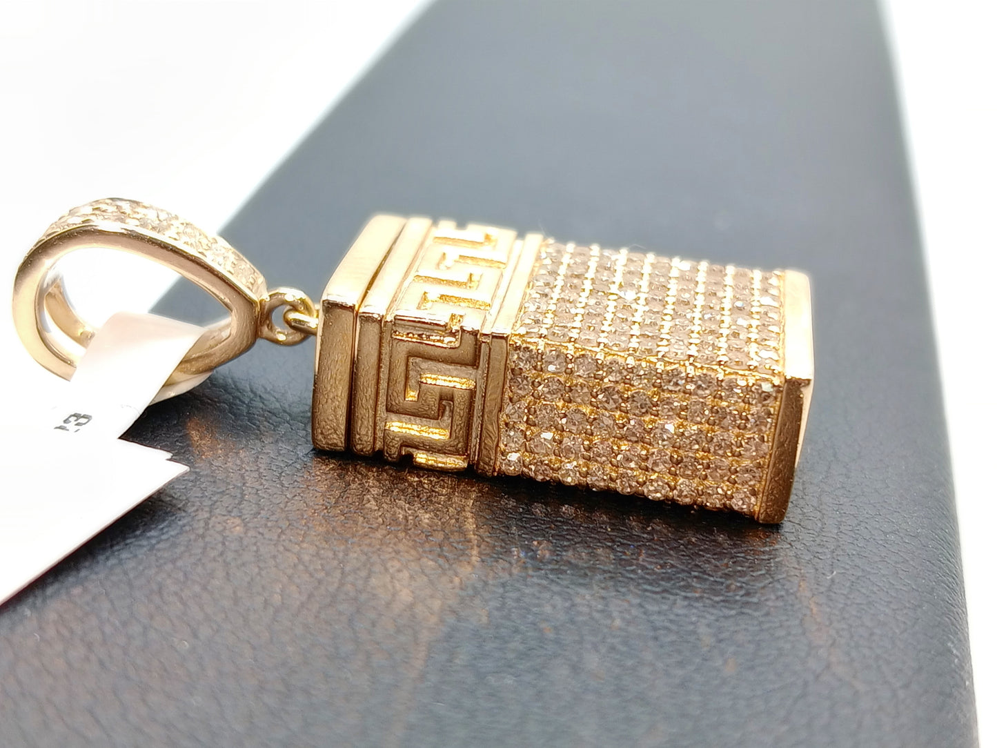 Greek Rectangle Urn Diamond Pendant - 10kt Gold Pendant - Natural Diamonds - Greek Urn Charm