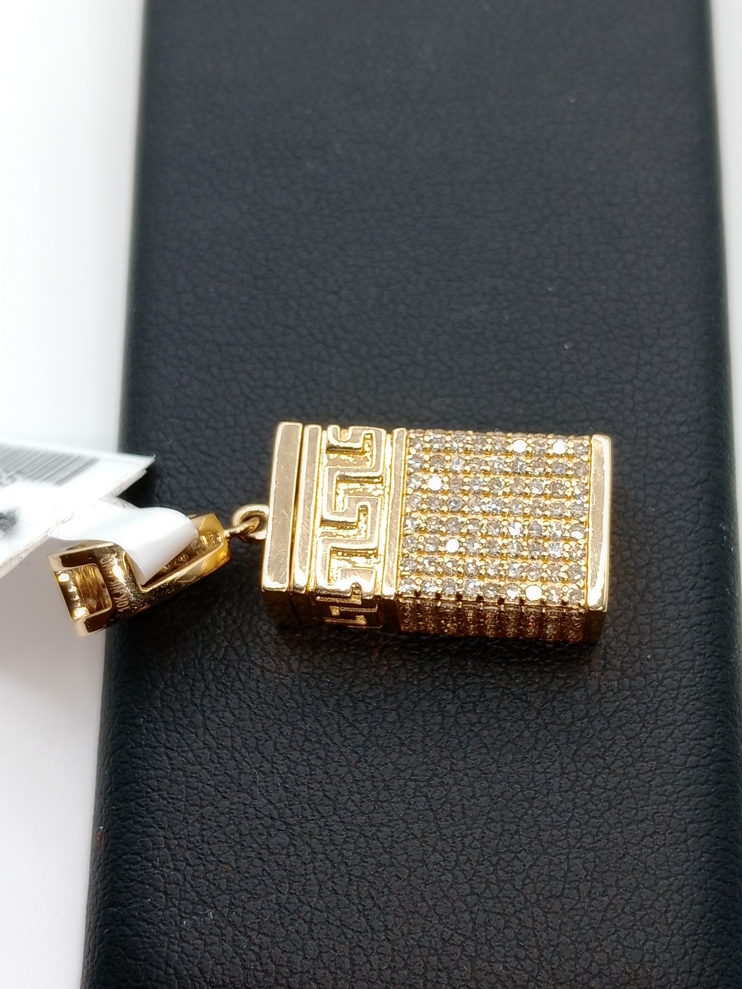 Greek Rectangle Urn Diamond Pendant - 10kt Gold Pendant - Natural Diamonds - Greek Urn Charm
