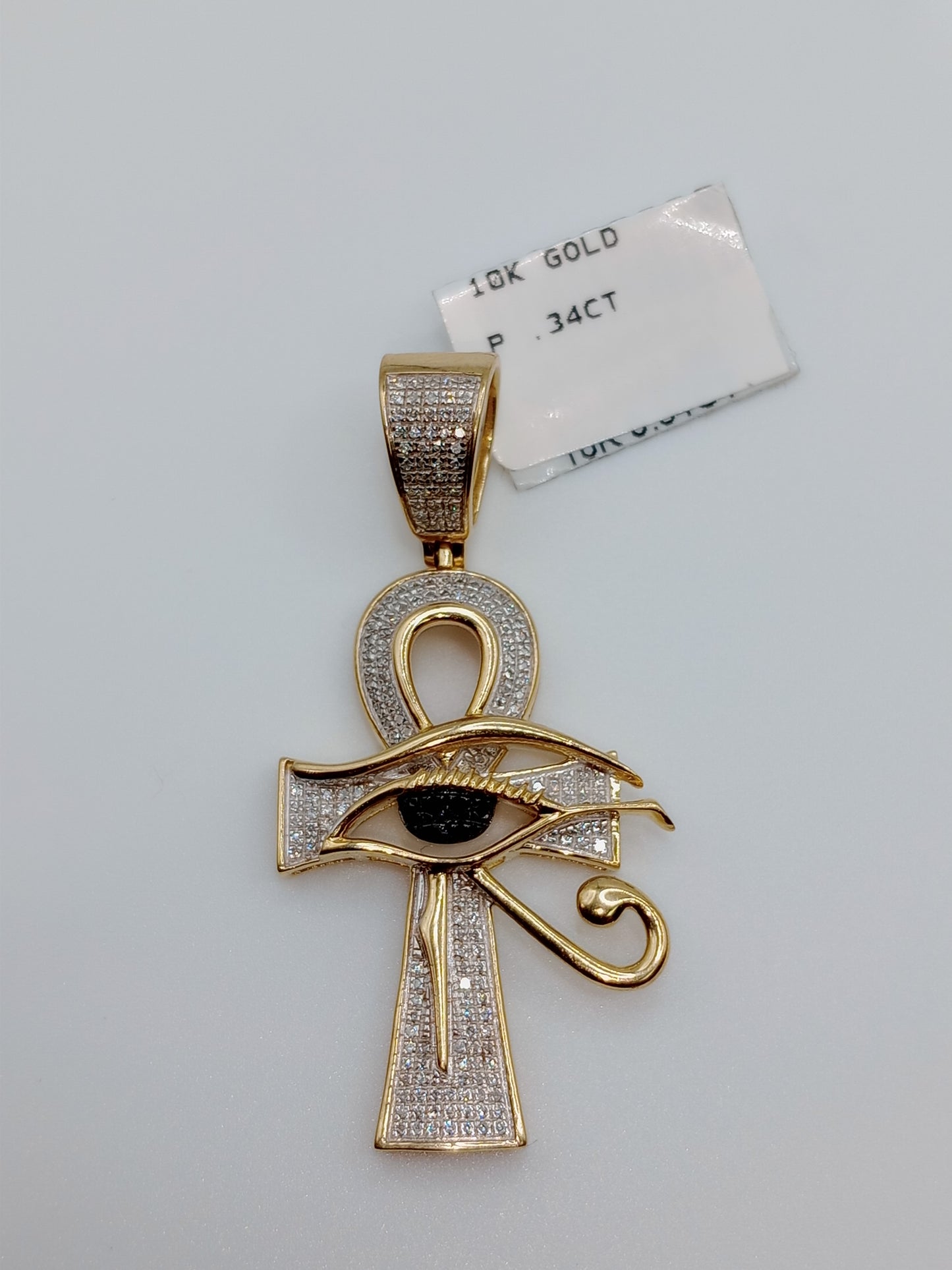 Diamond Ankh Pendant - 10kt Gold Pendant - Natural Diamond White and Black - Ankh Charm