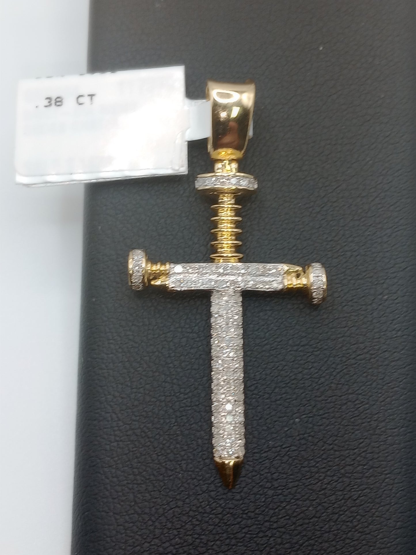 Diamond Screw Cross Charm/Pendant - 10kt Gold Pendant - Natural Diamonds - Charm