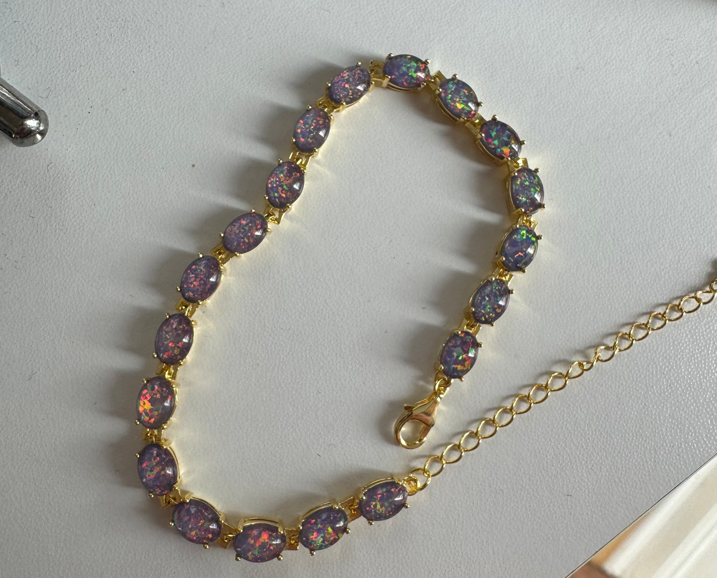 Gold Blue Opal Tennis Bracelet, Oval Blue Opals, 925 Silver Solid, Valentine Day Gift