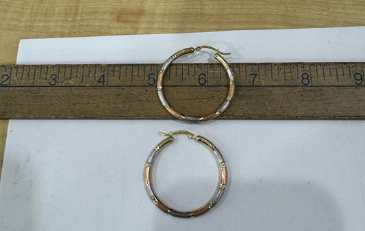 10 kt Tri Color gold HOOP EARRINGS 1.5 INCHES IN DIAMETER