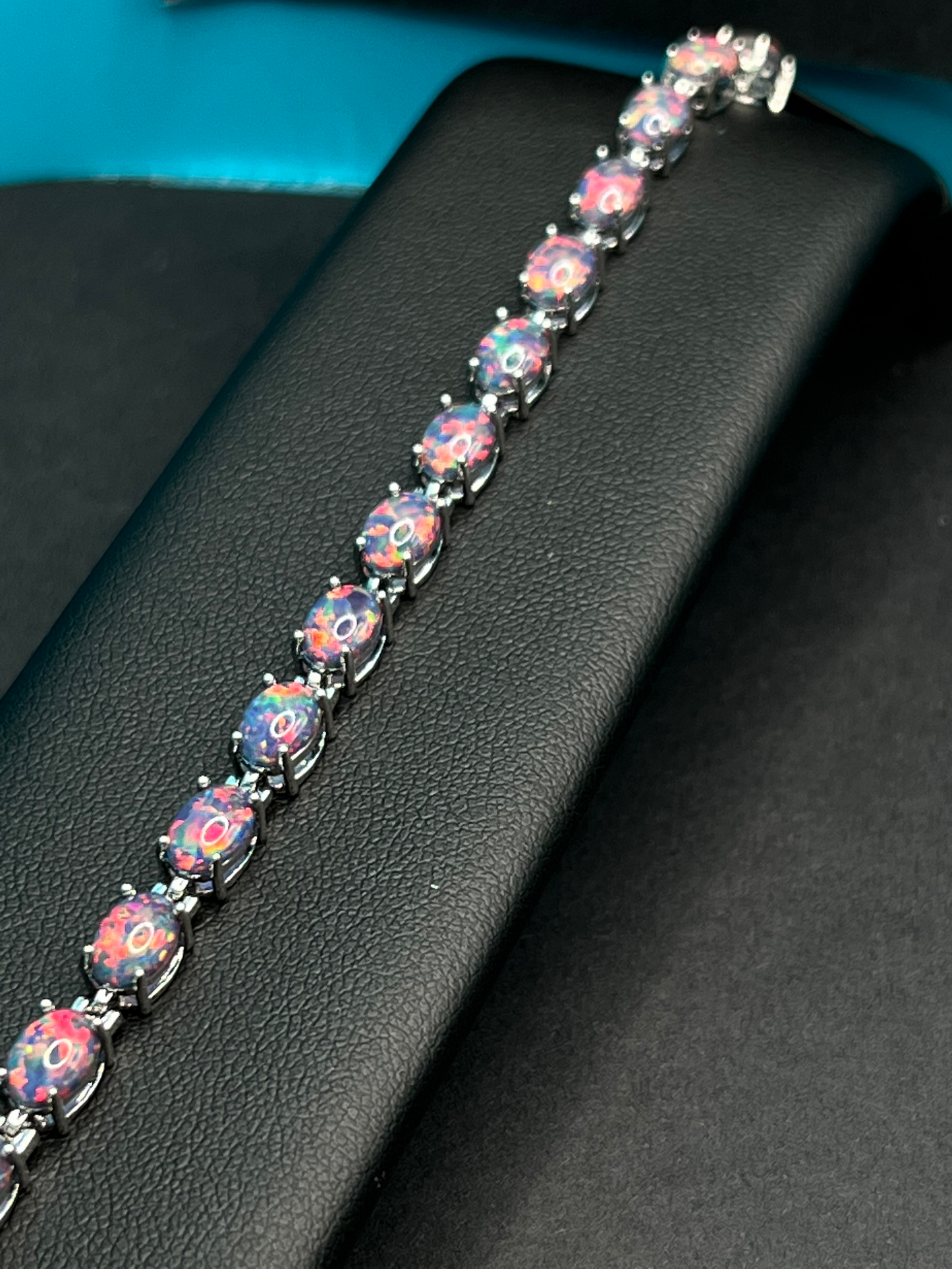 Solid 925 Black Opal Tennis Bracelet, Oval Black Opals, Trending!